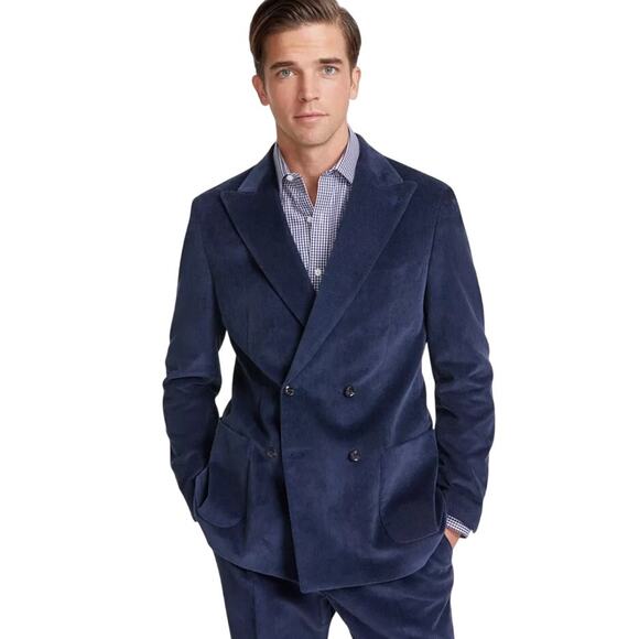 Tommy Hilfiger Men's Navy Cotton Corduroy Double-Breasted Suit Jacket Size 44S - Picture 1 of 7